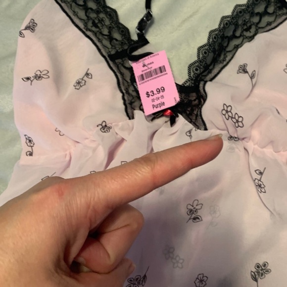 Apt. 9 babydoll nightie slip dress teddy cami baby pink black lace floral size L - Picture 5 of 9